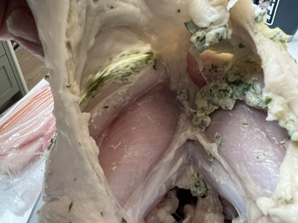 Butter under skin close-up